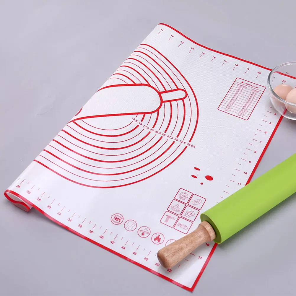 Food Grade Silicone Baking Mat Non Slip Thick Pastry Mat with Central Circular Ruler Pattern for Bread Pizza Pasta Pastry