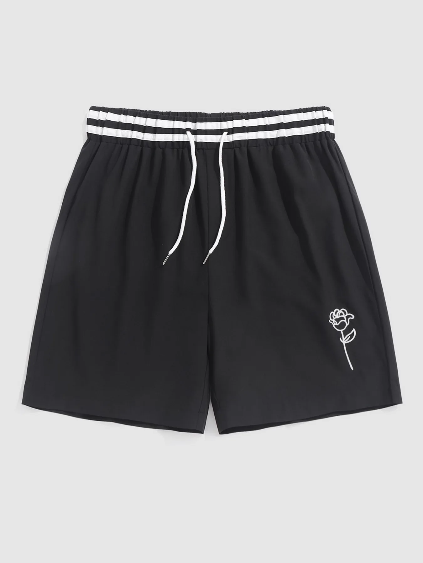 ZAFUL Men's Striped Waist Rose Embroidered Casual Shorts Men Shorts Drawstring Shorts Sports Shorts Summer shorts 2024 New