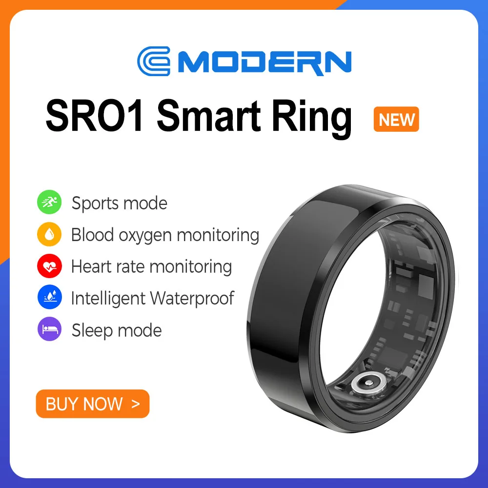 

SR01 Smart Ring Men Women, Blood Oxygen Tracker,Bluetooth 5.1,Health and Sleep Monitor, 5ATM Waterproof, Multi-sport Mode