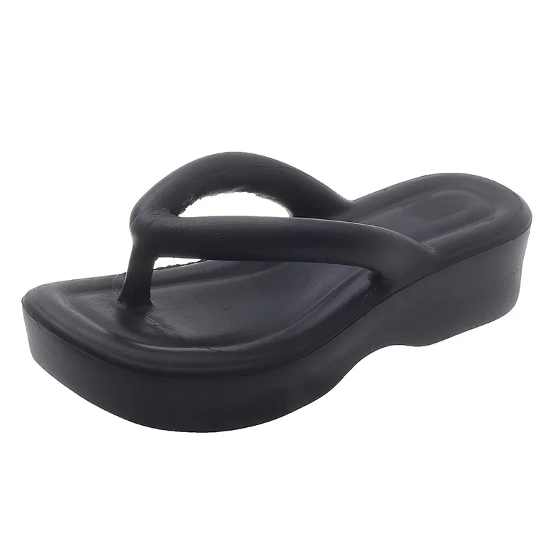 Wedges Women's Flip Flops with High Heels 5cm 2024 Summer Beach Shoes Woman Platform Soft Bottom Chunky Ladies Fashion Slippers