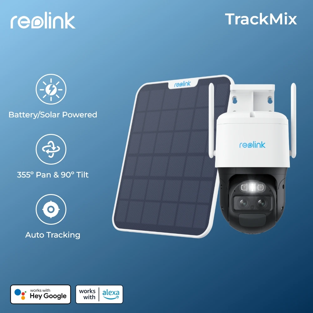 

reolink Trackmix 2K 2.4/5GHz WiFi Dual-Lens Solar Panel Battery Security Camera 4MP Wireless PTZ IP Camera Support Auto Tracking