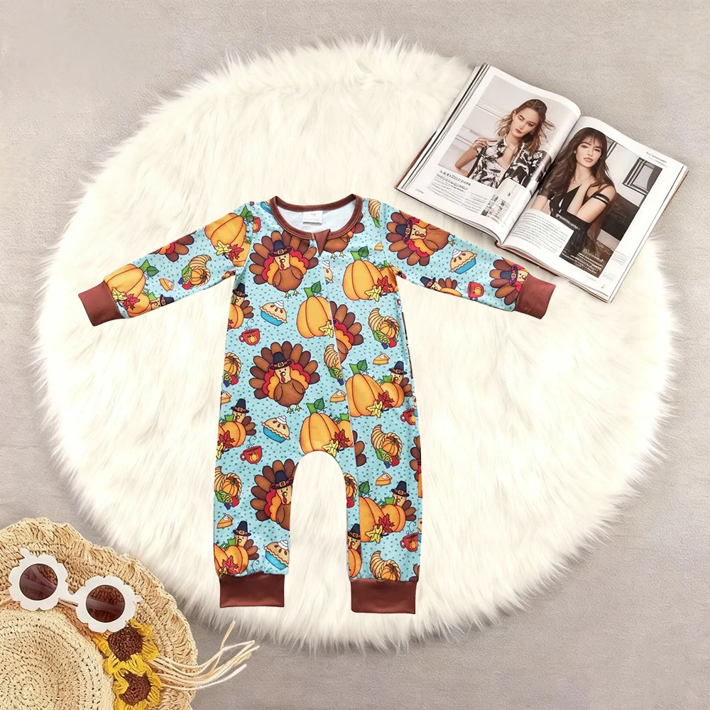 

10.16 Зимние комбинезоны для маленьких мальчиков, комбинезоны с длинными рукавами на День Благодарения и Турции для маленьких мальчиков