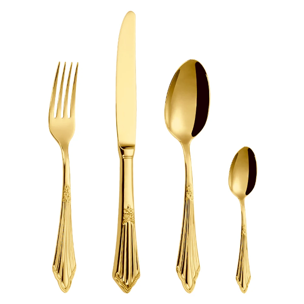 4/24 Pieces Luxury Gold Cutlery Set Vintage Western Stainless Steel Gold Plated Tableware Black Dinnerware Knife Fork Spoon Set