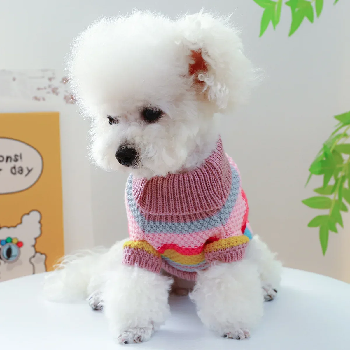 Striped Color Pet Dog Sweaters High Collar Warm Winter Clothes for Small Medium Puppy Knitted Sweatshirt New Year Winter Coat