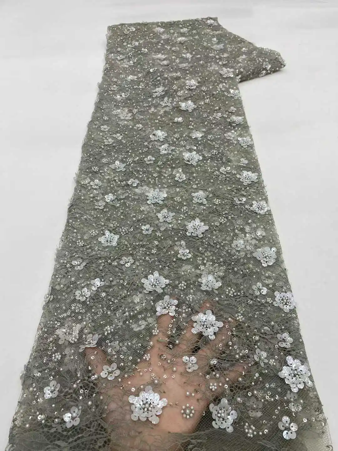 

Африканская ткань с бисером для жениха 2026: Высококачественная французская нигерийская роскошная тюлевая кружевная ткань с пайетками для вечерних и свадебных платьев, для шитья