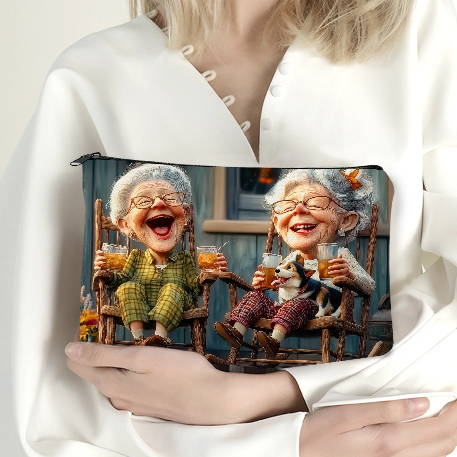 1 حقيبة أدوات الزينة المطبوعة من Best Friends Grandma حقيبة مكياج كاجوال بسحاب منظم مستحضرات التجميل المدمج للمراهقين ملحقات محفظة الهاتف