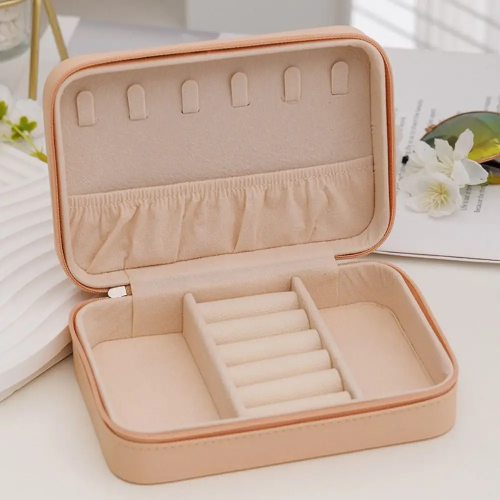 Leather Trinkets Storage Organizer Large Capacity Dustproof Portable Jewelry Organizer Simple Solid Color Jewelry Storage Case