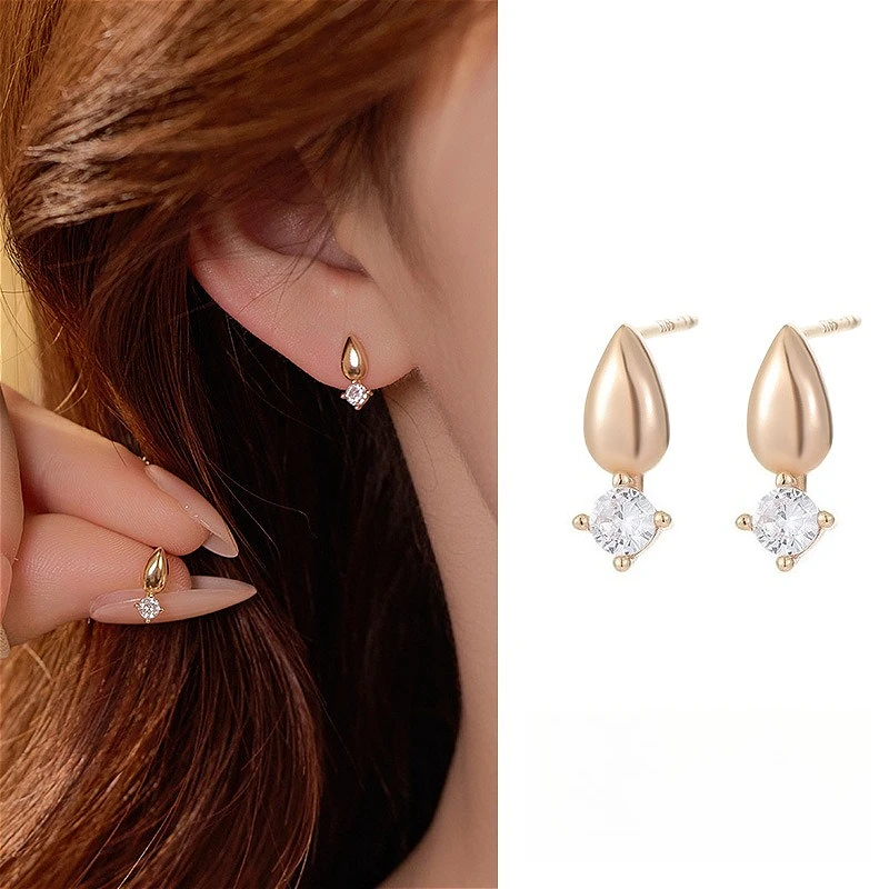 

925 Sterling Silver Chic Mini Zircon Water Drop Stud Earrings for Women Trendy Fine Jewelry Minimalist Personality Accessory
