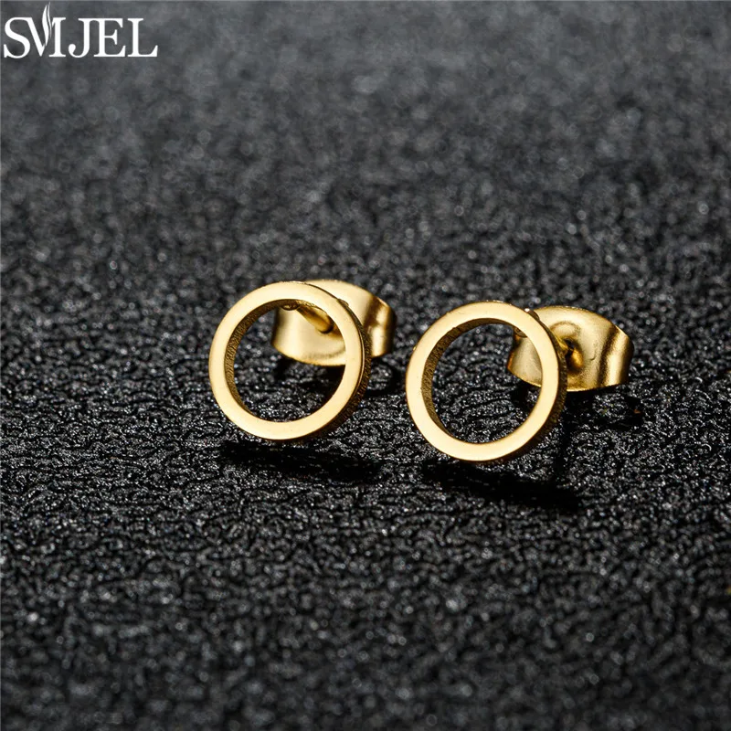 10Pairs Simple Stainless Steel Round Earrings Studs for Women 2024 Trending Gold Color Geometric Ear Cartilage Earing Jewelry