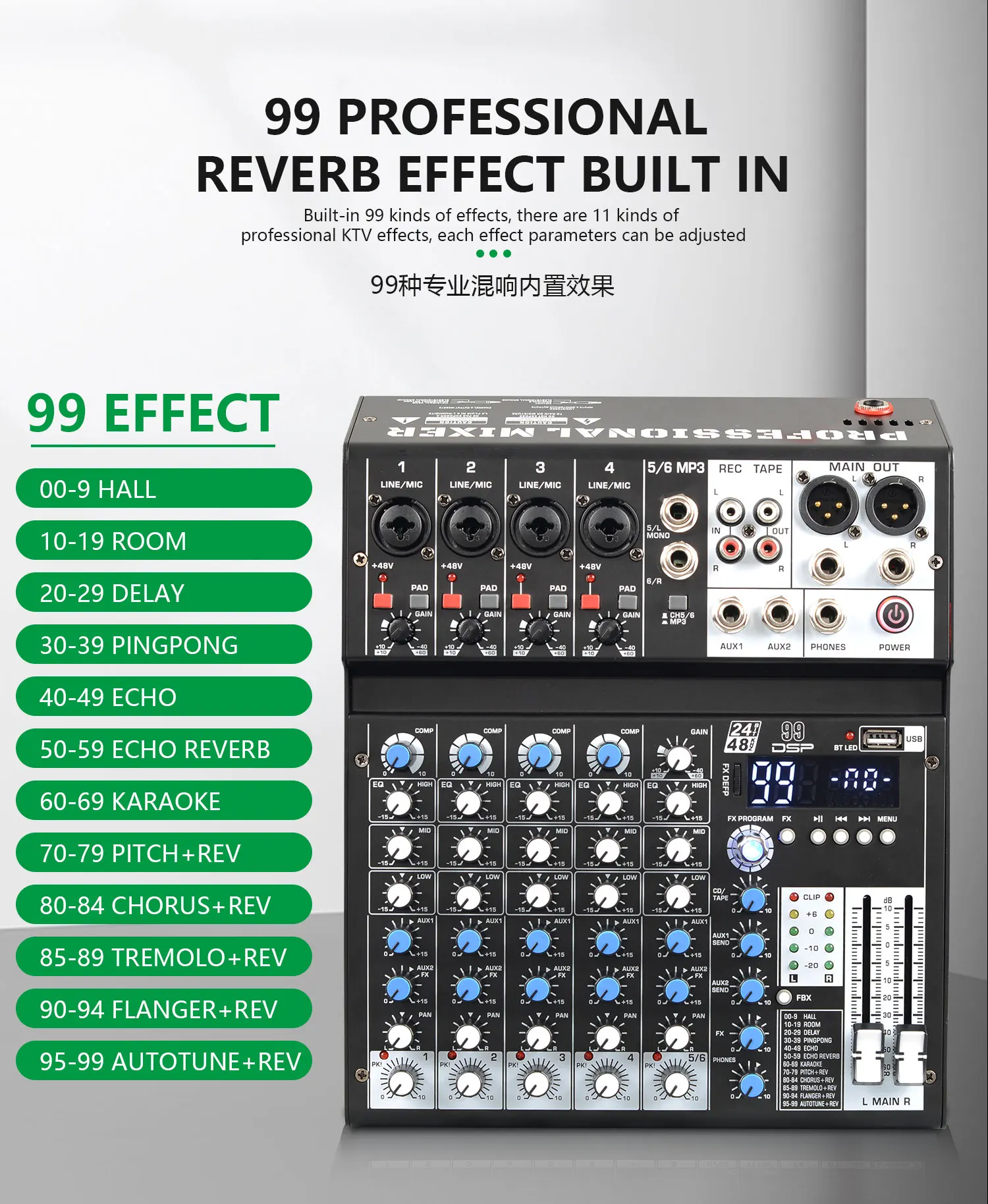 GAX-SN6 BTミニ6チャンネルミキシングコンソールプロフェッショナルステージリバーブUSBミニミキサーステージミキシングコンソール