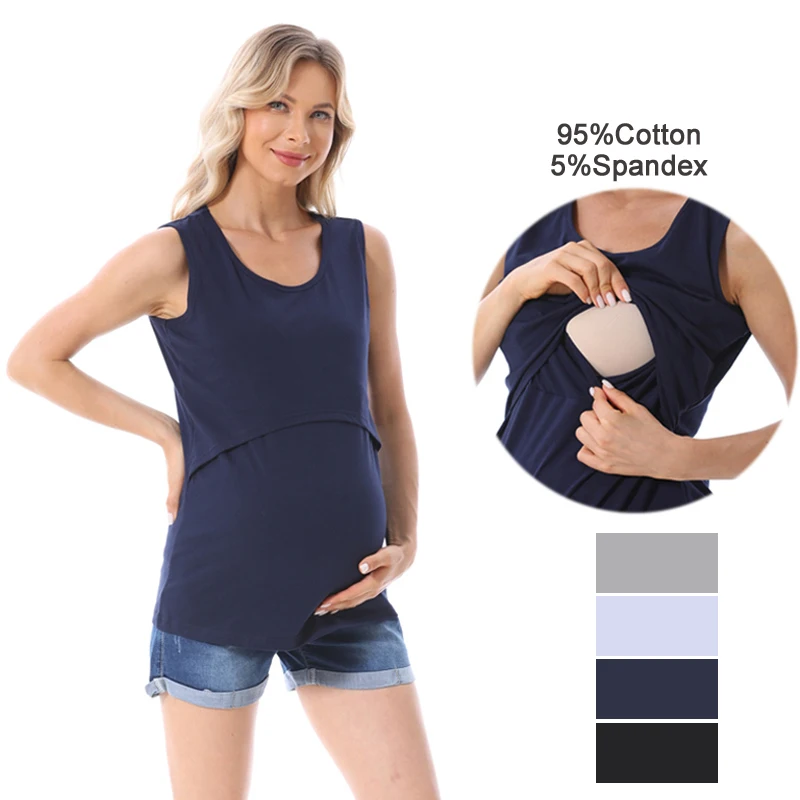 

Хлопковая майка для беременных и кормящих женщин больших размеров, летняя блузка без рукавов, однотонная майка для кормления
