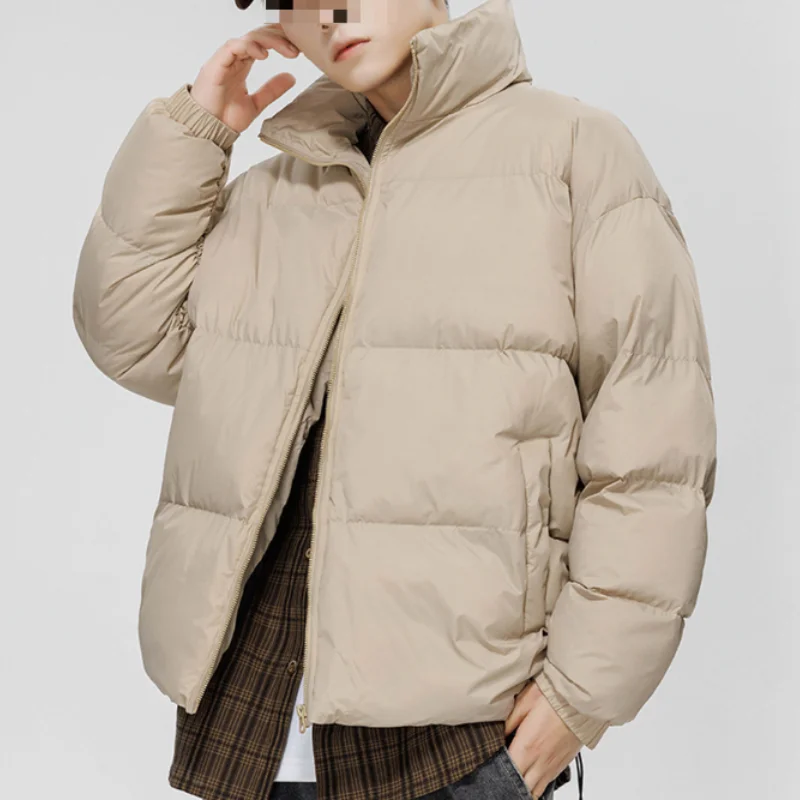 Parka de algodão solta masculina, casaco de pão com gola alta, monocromático, confortável, nova chegada, elegante, inverno, 2022