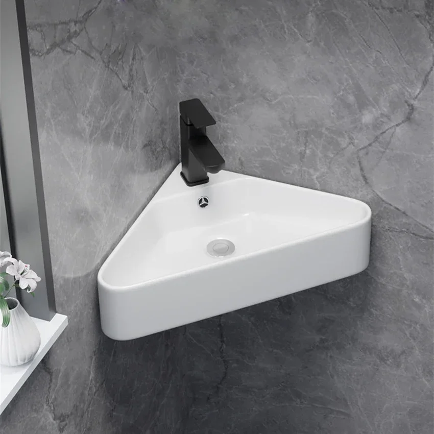 Triangle Basin Small Family Bathroom Washbasin Balcony Corner Mini Washbasin Wall-Hang Sink Corner Basin With Drain Faucet