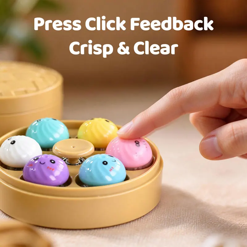 Steamed Bun Sensory Fidget Toy Cute Dumpling Bun Fidget Spinner Fun Press Button Clicker Stress Relief Desktop Toy Novelty Gift