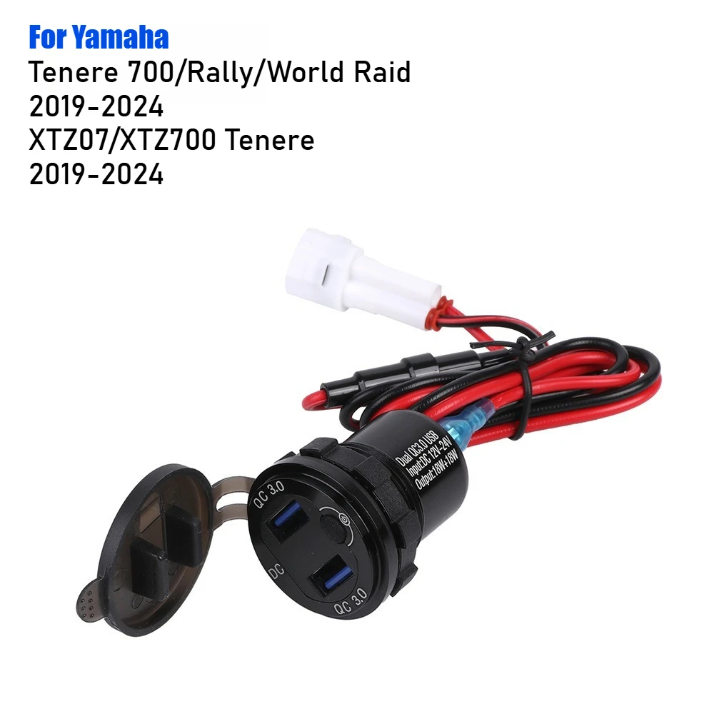 For Yamaha T700 XTZ700 XTZ07 Rally World Raid Tenere 700 2019-2024 Quick Charger QC3.0 Dual USB Car Charger with LED Voltage