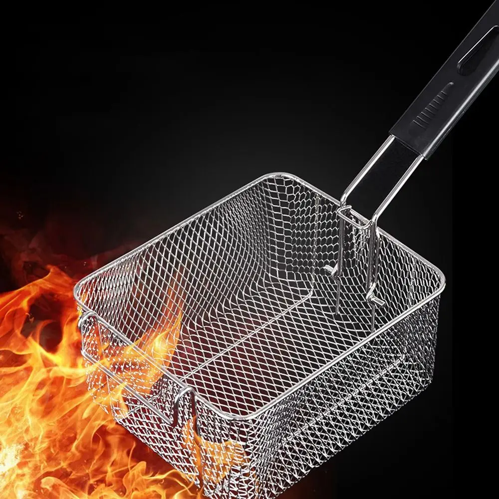 Durable Stainless Steel Frying Mesh Basket Hangable Large Capacity Frying Net Square French Fries Frame for Fry Chicken Fries