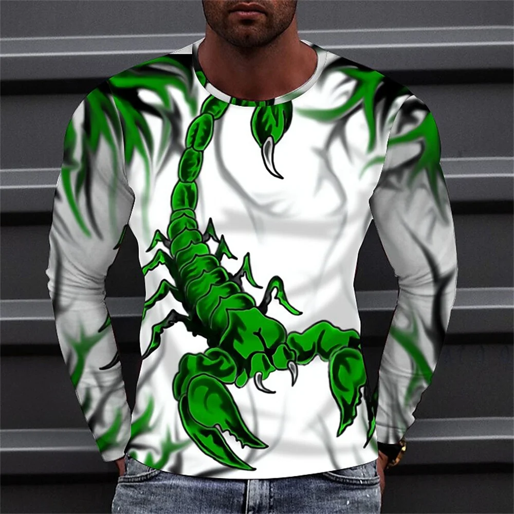 Men's T-Shirt Cool 3D Scorpion Print Fashion Streetwear O-Neck Funny T Shirts Tops Casual Sports Long Sleeve T-Shirt Man Clothes