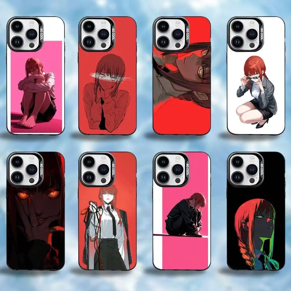 

C-Chainsaw Man Makima Phone Case For iPhone17,16,15,14,13,12,11 Plus,Pro Max Black Border Silver Plated Cover