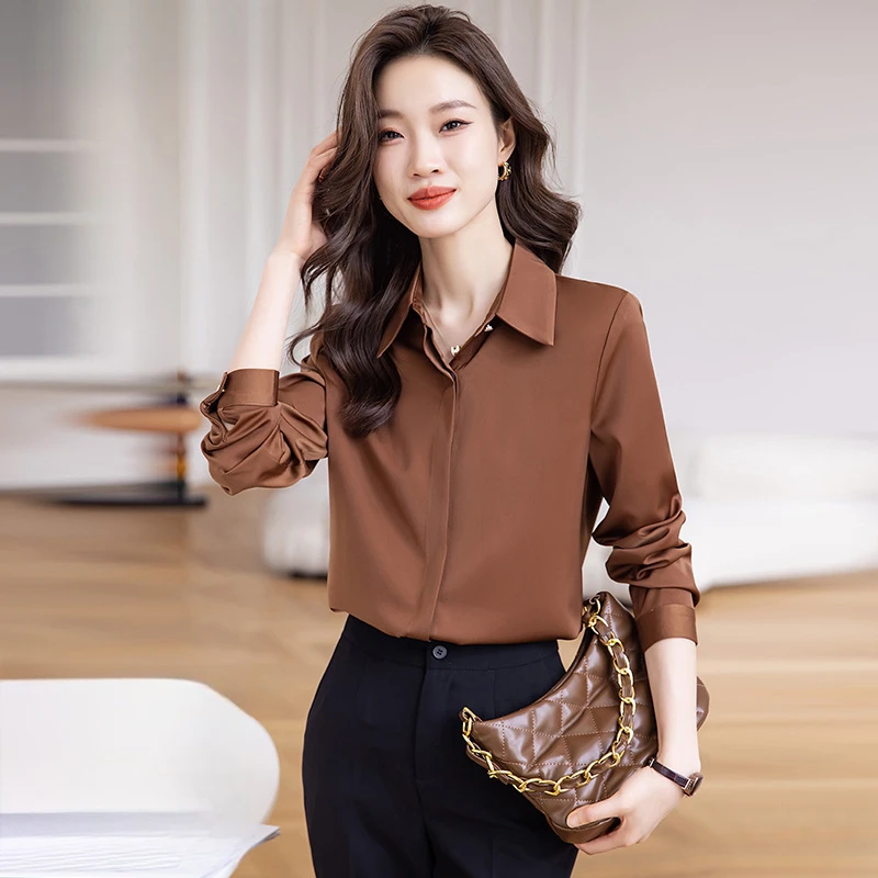 

2026 New Korean Style Women's Long Sleeve Shirt Slim Fit Formal Office Blouse Professional Business Workwear Plus Size Elegant