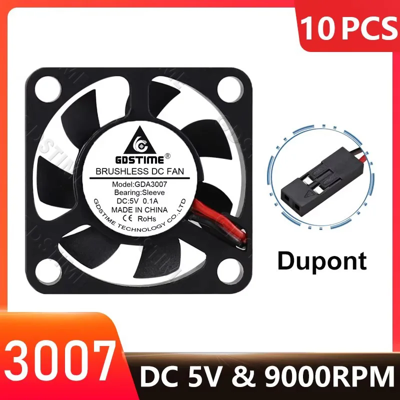 10Pcs Lot Gdstime 3007 2 Pin Dupont 30mm Axial Cooler 30x30x7mm PC Computer Case Cooling Fan DC 5V 3cm Brushless Mini Radiator