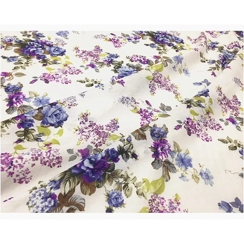 

Purple Floral Silk Cotton Fabric 9MM Clothing Production Textile Sewing MulberrySilk