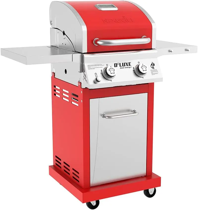 Deluxe 2-Burner Propane Barbecue Gas Grill with Warming Rack, 401 sq. in, 28000 BTUs, Outdoor Cooking, Patio, Barbecue Grill,Red