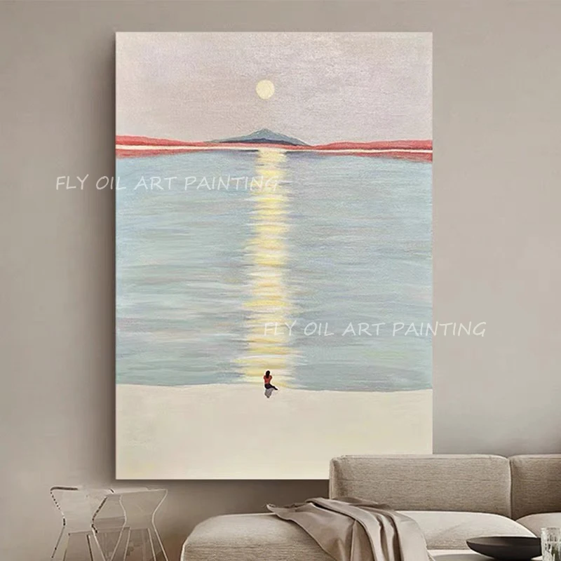 

100% handpainted Ocean Sunset Landscape Knife Brown Oil Painting modern Painting picture Living Room home Decoration gift art