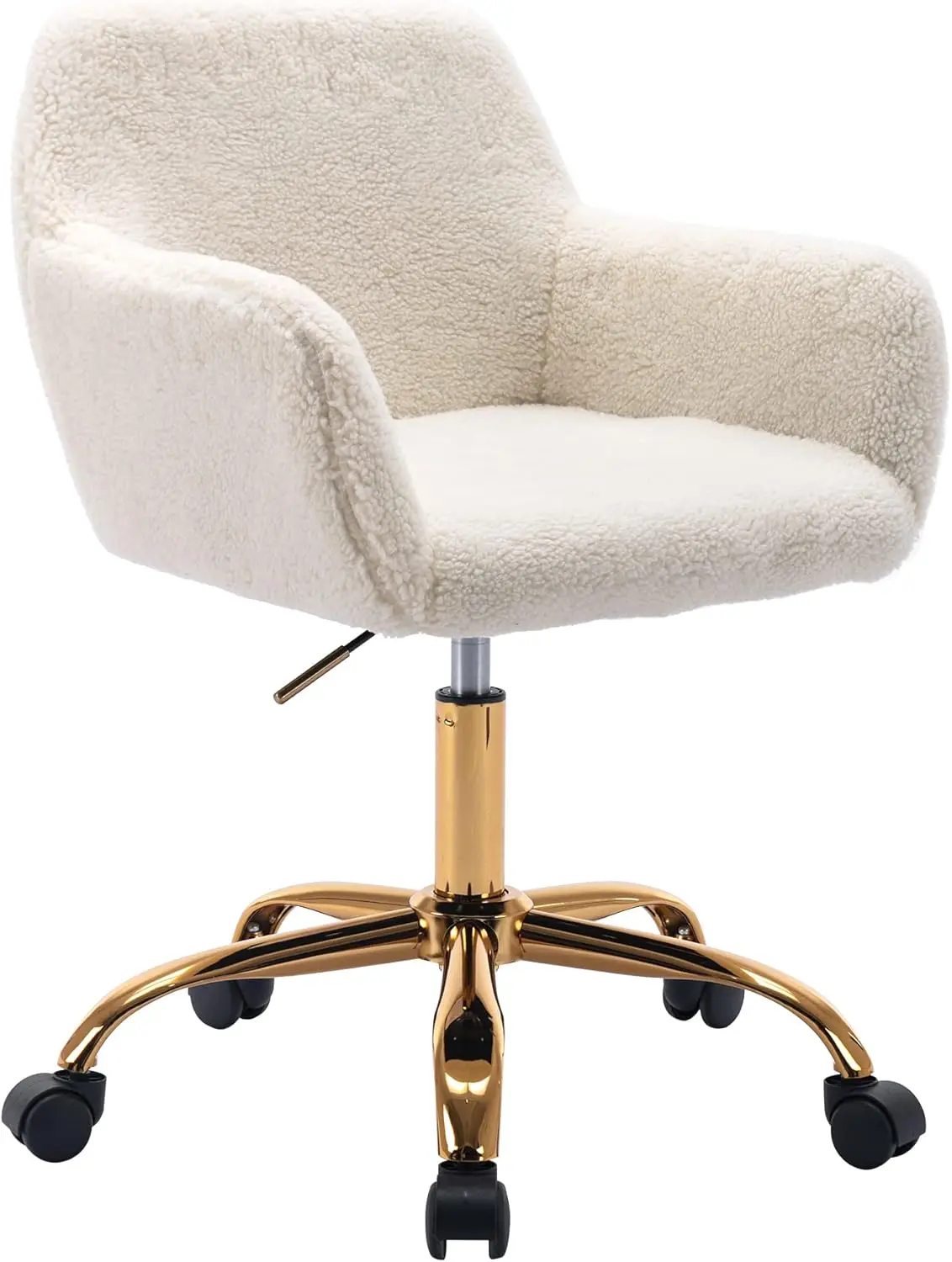 

Faux Fur Office Desk Chair, Comfy Swivel Armchair with Wheels, Upholstered Fuzzy Vanity Chair, Adjustable Height, White