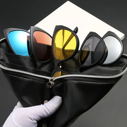 Imagen 2 del producto Montura de gafas de sol polarizadas para mujer, lentes magnéticas con Clip de 5 piezas, UV400, 2353