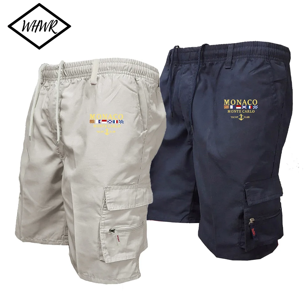 

Мужские шорты-карго с принтом Монако, летние повседневные свободные шорты до колена с несколькими карманами и эластичной резинкой на талии, мужские рабочие шорты