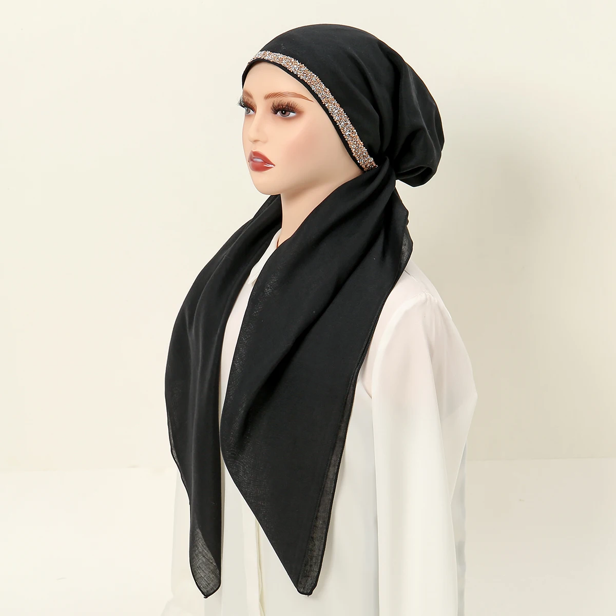 Shiny Rhinestone Instant Hijab Scarf for Women Muslim Turban Thin Breathable Polyster Headband Luxury Elastic Sleep Cap Wraps