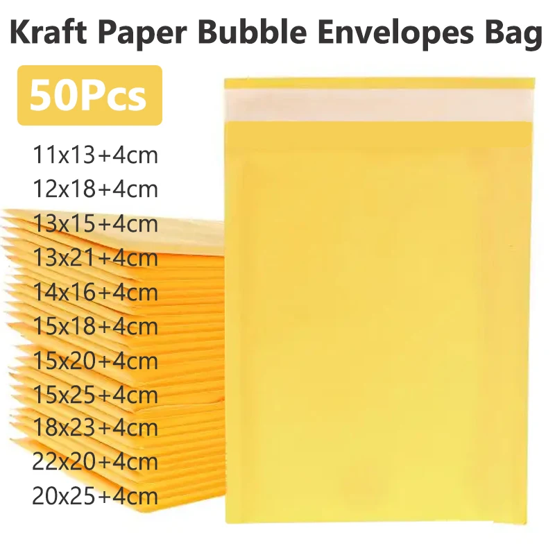 

50 шт. крафт-бульбашковые почтовые конверты, самозапечатывающиеся клейкие транспортировочные пакеты, амортизирующая мягкая сумка-конверты для доставки, рассылки, упаковки