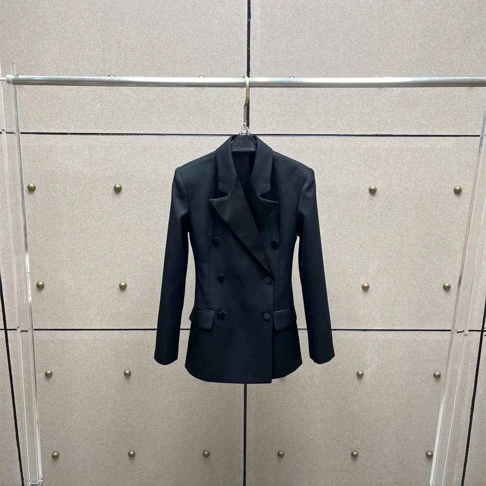

2025 Autumn Women's Suit Jacket, Satin Patchwork Double-Breasted Women's Outerwear, Y2K New Fashion, High-Quality Coat bra