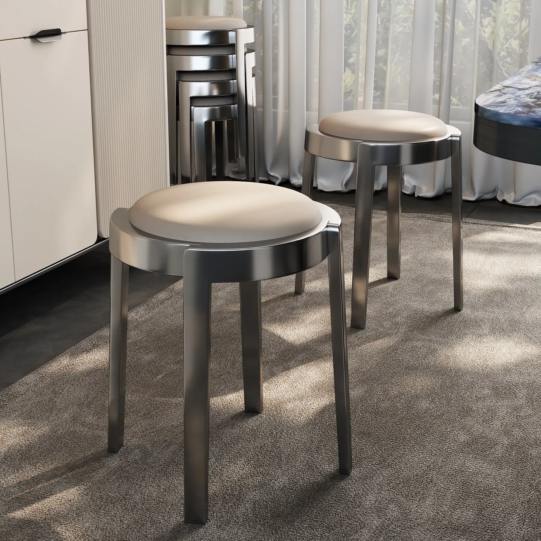 HYS household light luxury high-end sense that does not take up space, stackable stainless steel leather dining chair