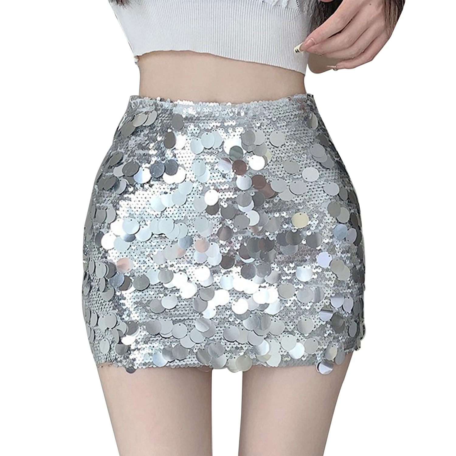 

HOT Fashion Womens Shiny Sequins Skirt Side Invisible Zipper Miniskirt Nightclub Dance Party Stage Performance Costume Clubwear