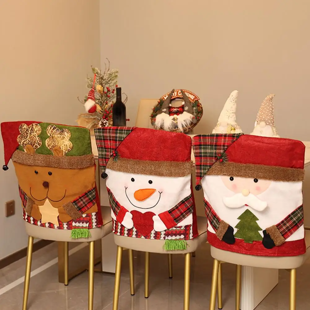 Christmas Chair Covers Set of 2 Festive Christmas Chair Back Covers Decorative Stool Set for Home Hotel Decoration Santa Snowman