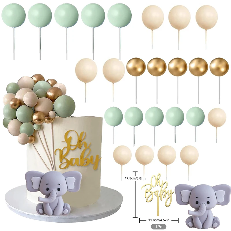 

1 Set Baby Shower Cake Decorations Elephant Cake Topper Green Blush Gold Balls Cake Toppers Oh Baby Decor Birthday Party Supply