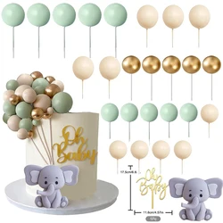 1 Set Baby Shower Cake Decorations Elephant Cake Topper Green Blush Gold Balls Cake Toppers Oh Baby Decor Birthday Party Supply