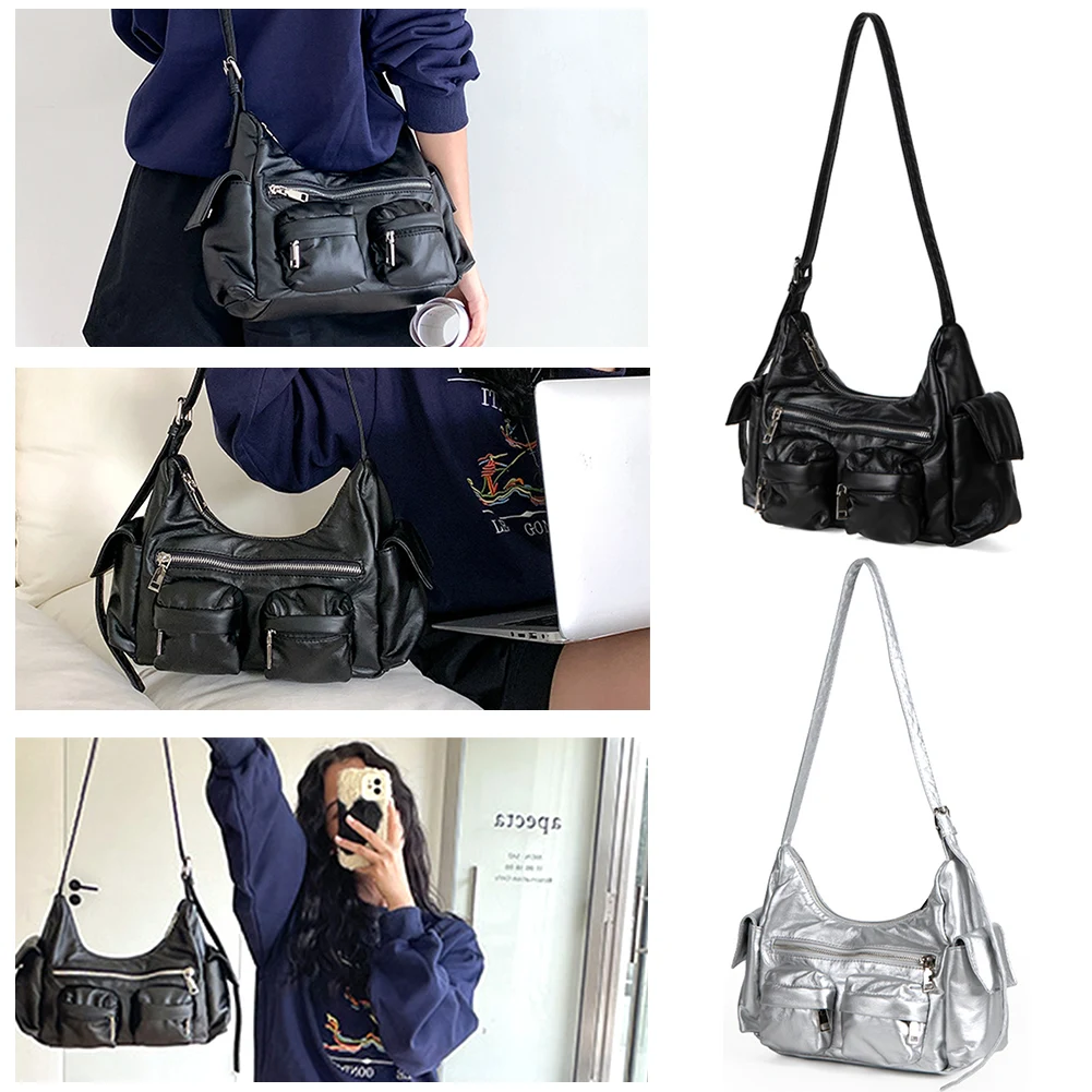 

Women Retro Shoulder Bag Soft Leather Tote Handbag Large Capacity PU Satchel Sling Bag Multi-Pocket Purse Girl Stylish Purse