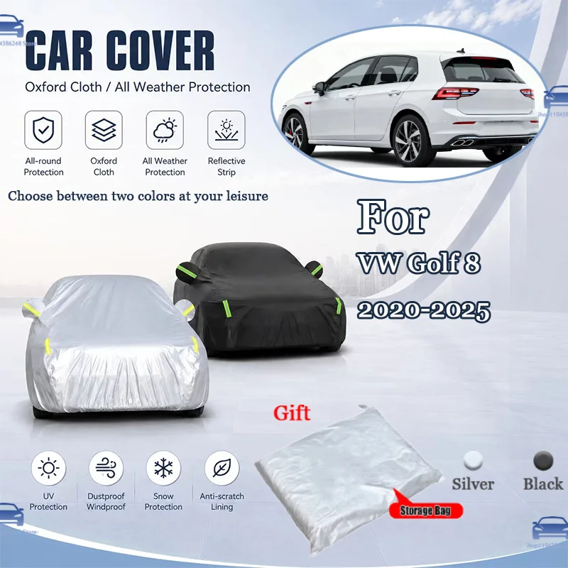 

For VW Golf 8 2020-2025 2021 2022 2023 All Weather Oxford Car Cover UV Snow Dustproof Reflective Strip Outdoor Protection
