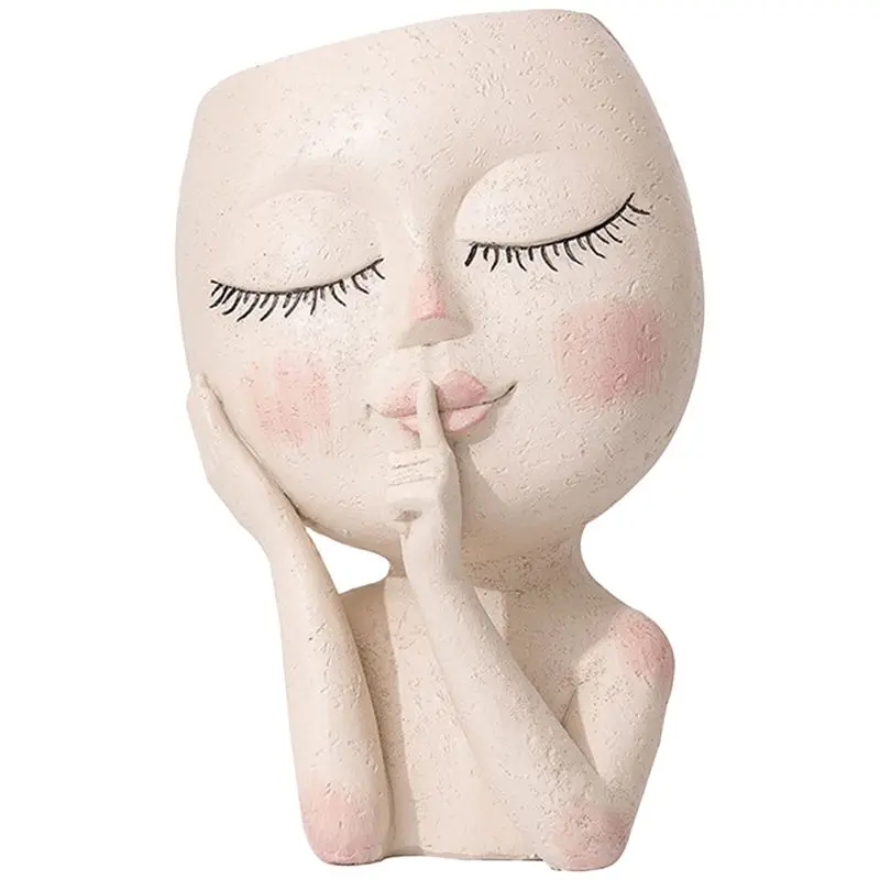 2025+ Girls Face Head Vases Flowers Decoration Resin Planting Flowerpot Gardening Growing Planter Flower Pot Table
