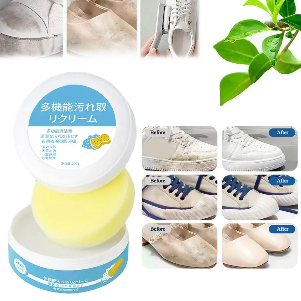 Crema limpiadora de zapatos blanca, limpiador de zapatos multifuncional, limpiador de zapatos deportivos para el hogar, Herramientas de limpieza de lona con esponja de limpieza