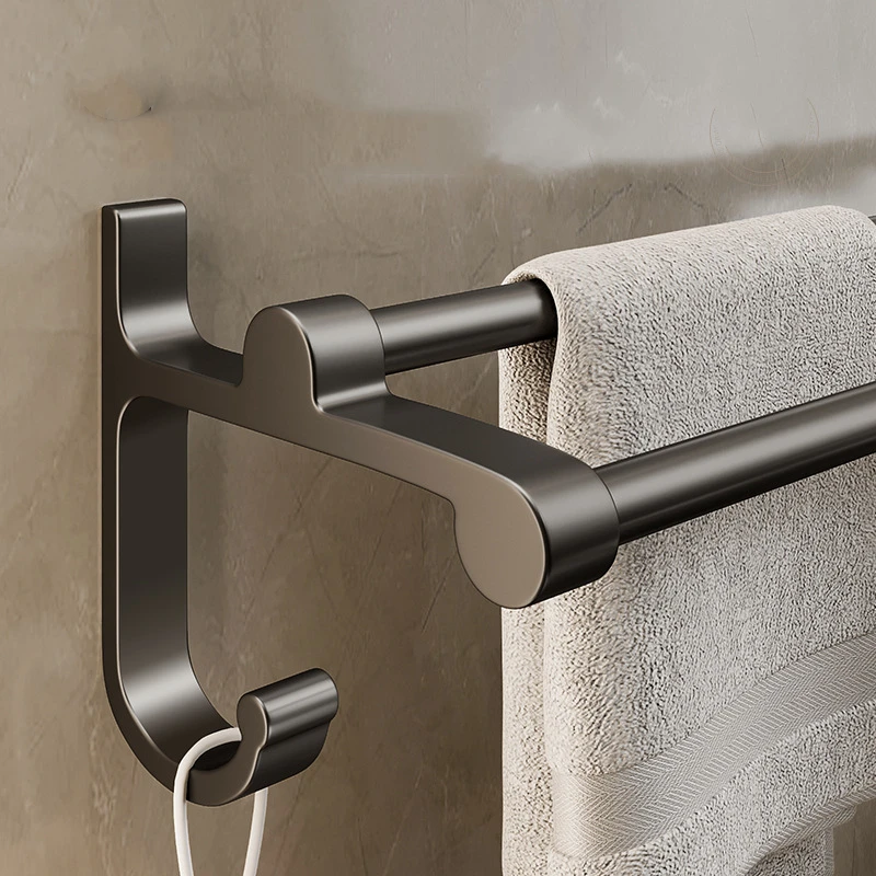 Gun Ash Towel Rack, Non-perforated Toilet, Wall-mounted Bathroom, Towel Rail, Shelf, Washroom, Storage Hanger