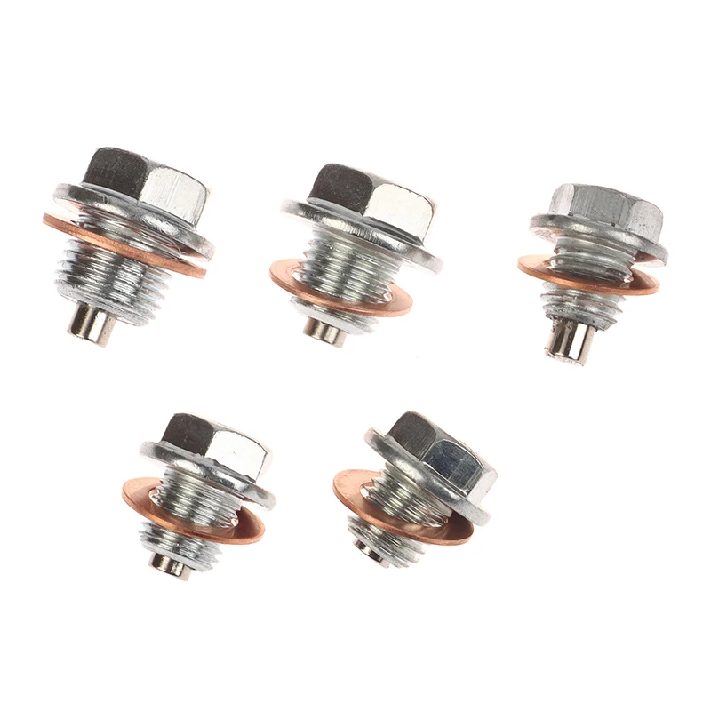 1Pc Car Modification Magnetic Suction Drain Plug Screws With 5 Gaskets Neodymium Magnet Stainless Steel Bolt Heavy Duty Oil Plug