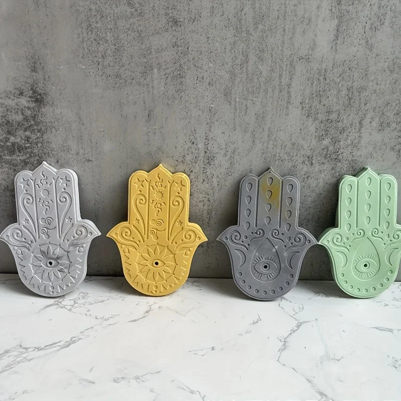 Fatima Lucky Hand Silicone Molds Hamasa Hand for Cement Incense Holder Tray Concrete Incense DIY Cement Bracket Crafts Moulds