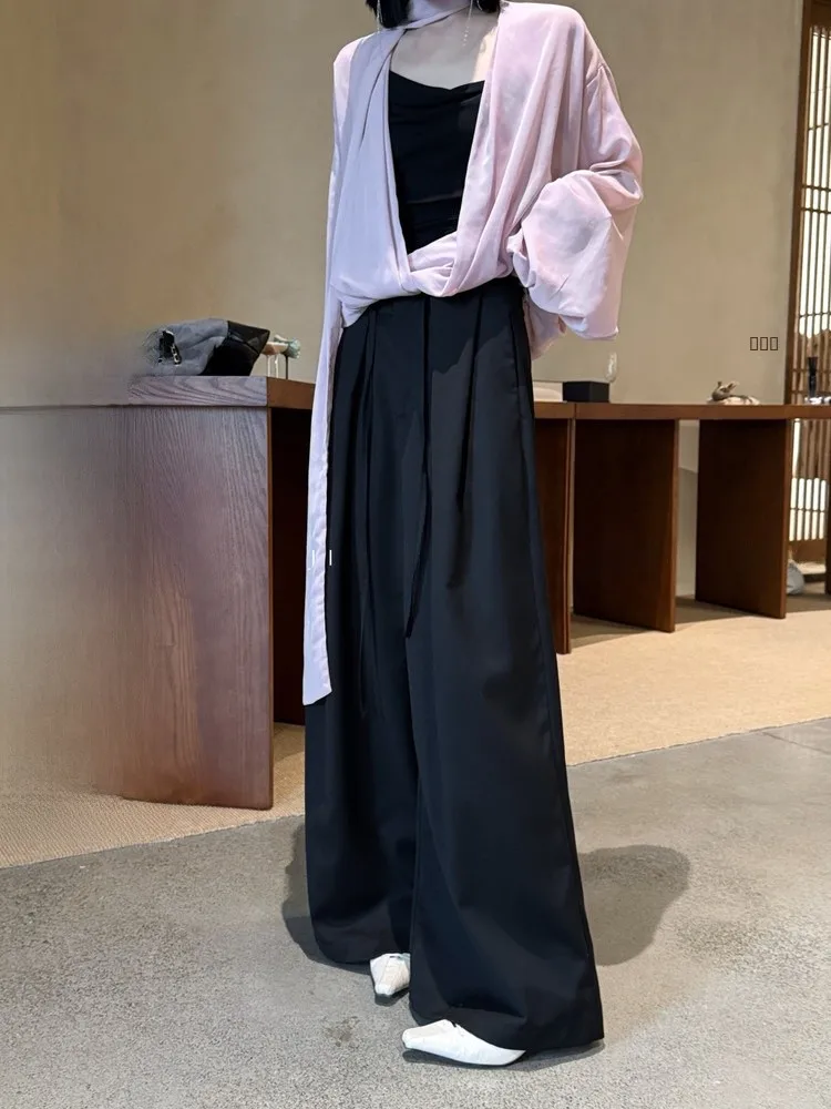 

Bla Casual Wide Leg Pants Women's Thin Straight Drapey Profional Trousers Ele Drapey High Waist Long Pants