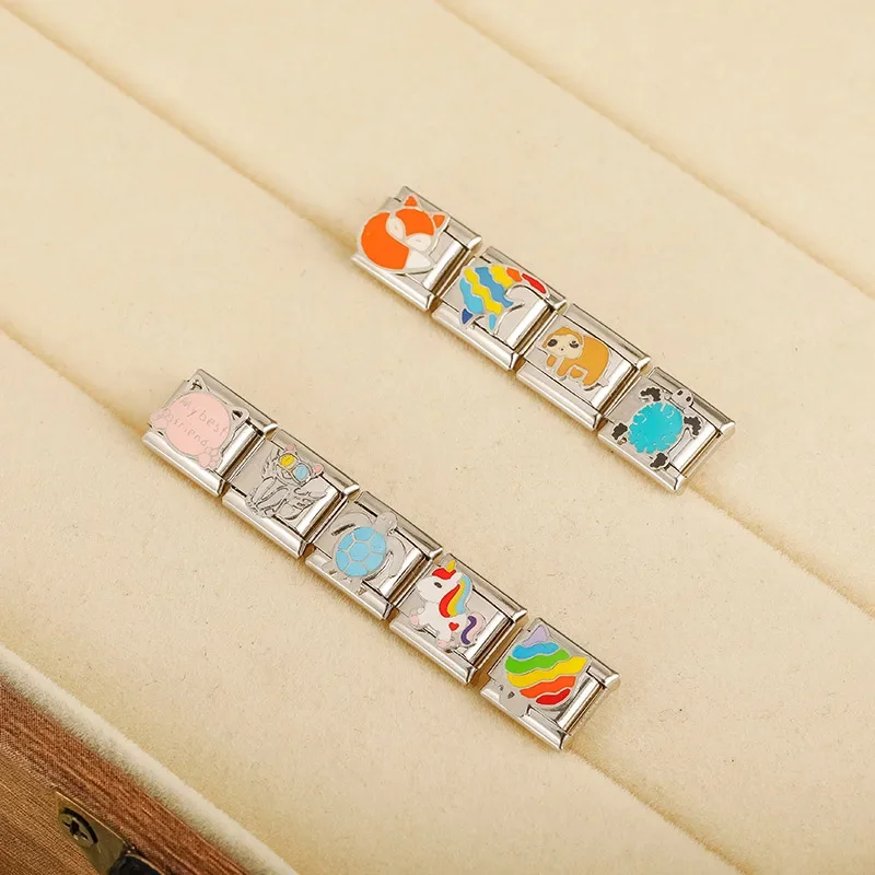 Hapiship 2024 Fashion Fox Cat Fish Turtle Sloth Charm Italian Links Fit 9mm Bracelet Stainless Steel Jewelry DIY Making DJ754-A