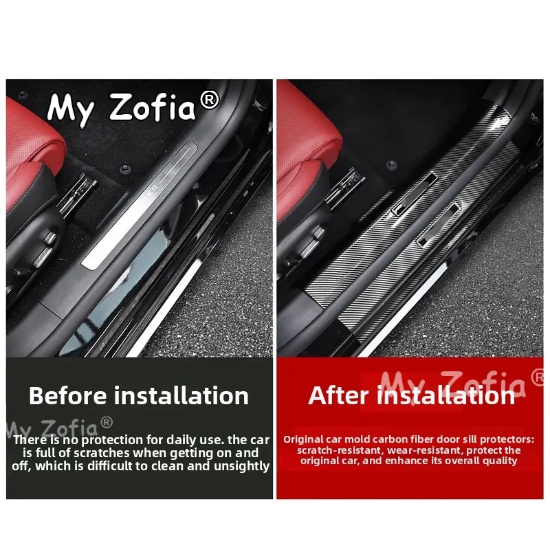 For Zeekr 7GT 2025 2026 Carbon Fiber Door Sill Protector Plate Auto Door Step Scuff Cover Anti-Dirty Interior Trim Accessories