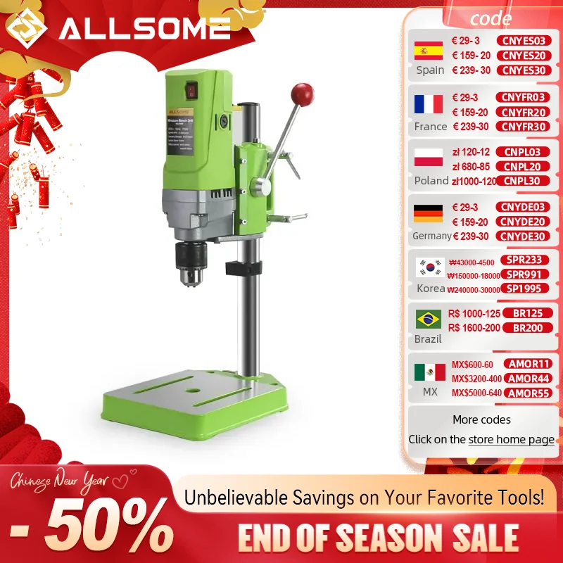 ALLSOME MINIQ BG-5156E Bench Drill Stand 710W Mini Electric Bench Drilling Machine Drill Chuck 1.5-13mm HT2600