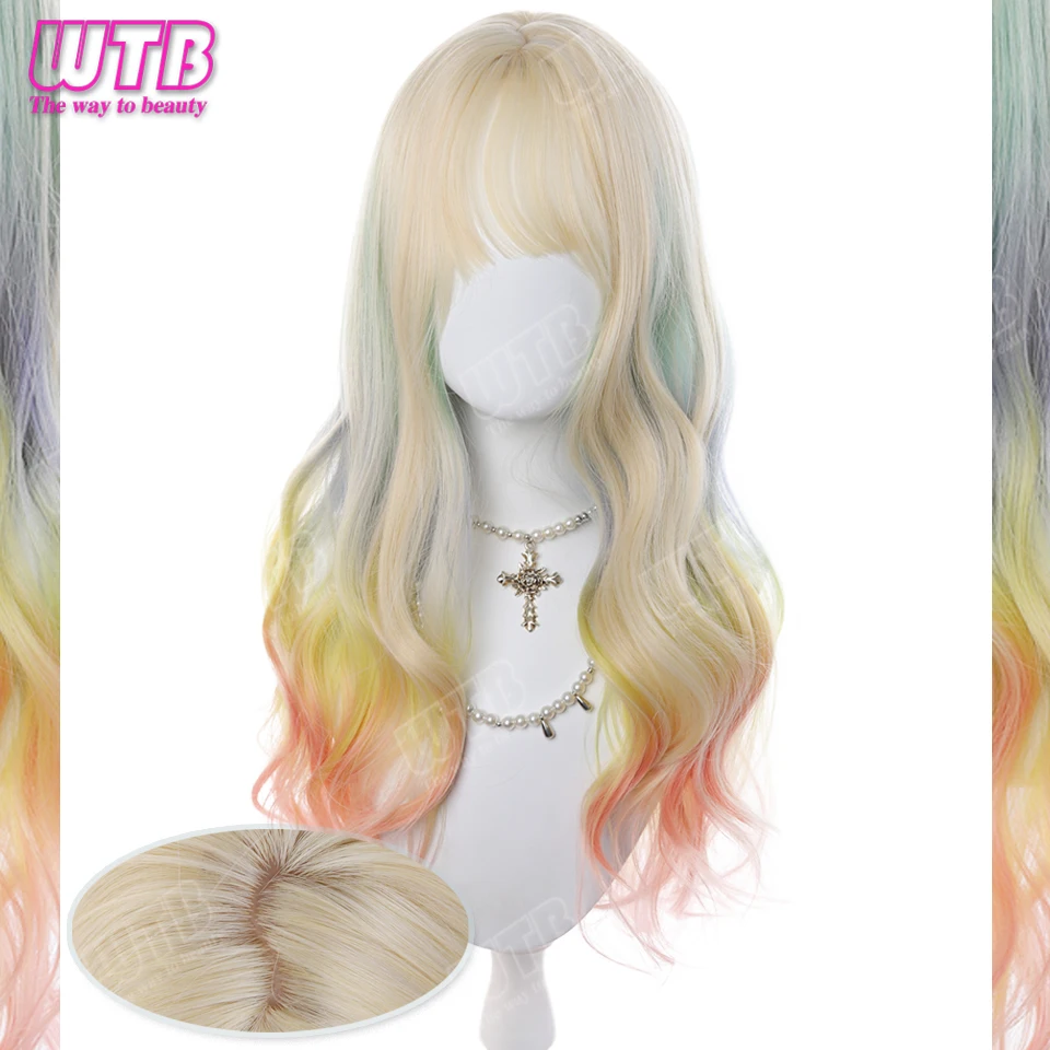 WTB Long Curly Synthetic Lolita Wig with Highlights and Bangs Suitable for Women and Girls to Wear Everyday and Holidays